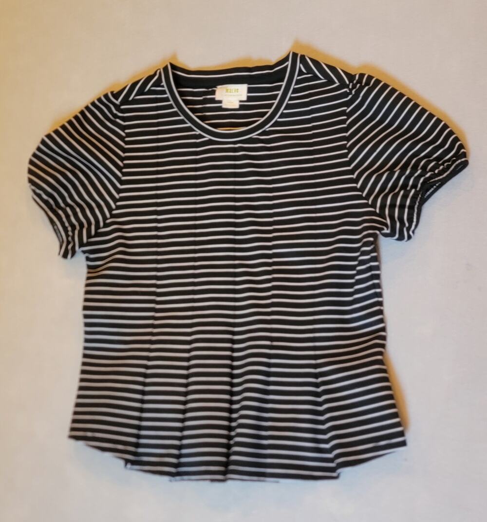 Maeve Anthropologie Striped Puff Sleeve Top - Black & White - Size Medium